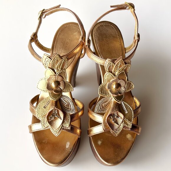 COACH A3261 Jeanna Metallic Calf Multi Gold Platform Sandals size 7 - Picture 2 of 9